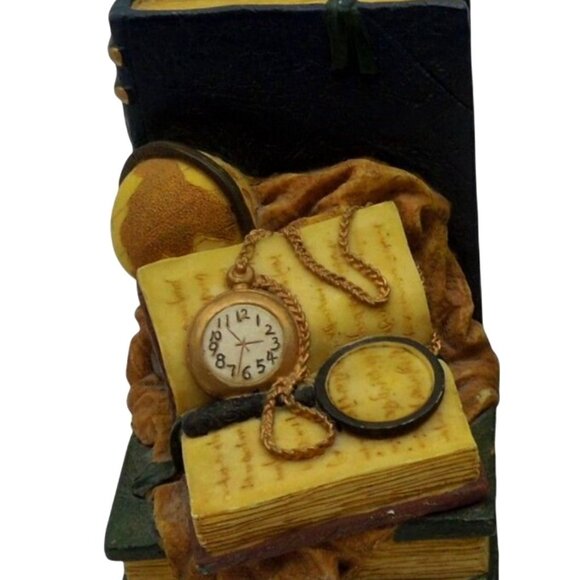 BOOKEND SET Artisan Flair Green and Cream Books Timepieces Design - Picture 3 of 10